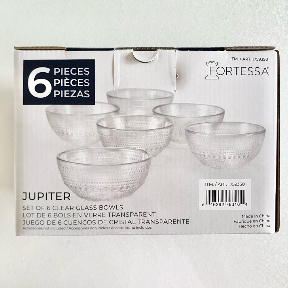 NEW Fortessa Jupiter 6 count glass bowls in Clear